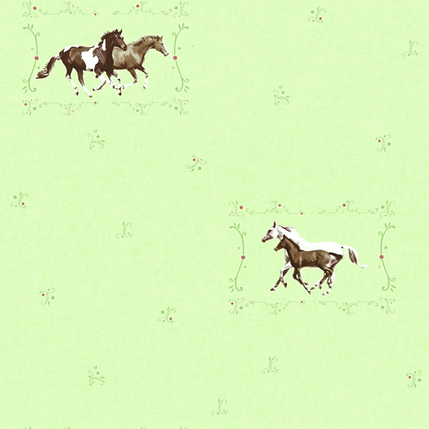 Bricoflor Pferde Tapete in Hellgrün Mädchentapete mit Tieren und Blumen Grüne Vlies Kindertapete Ideal für Mädchenzimmer