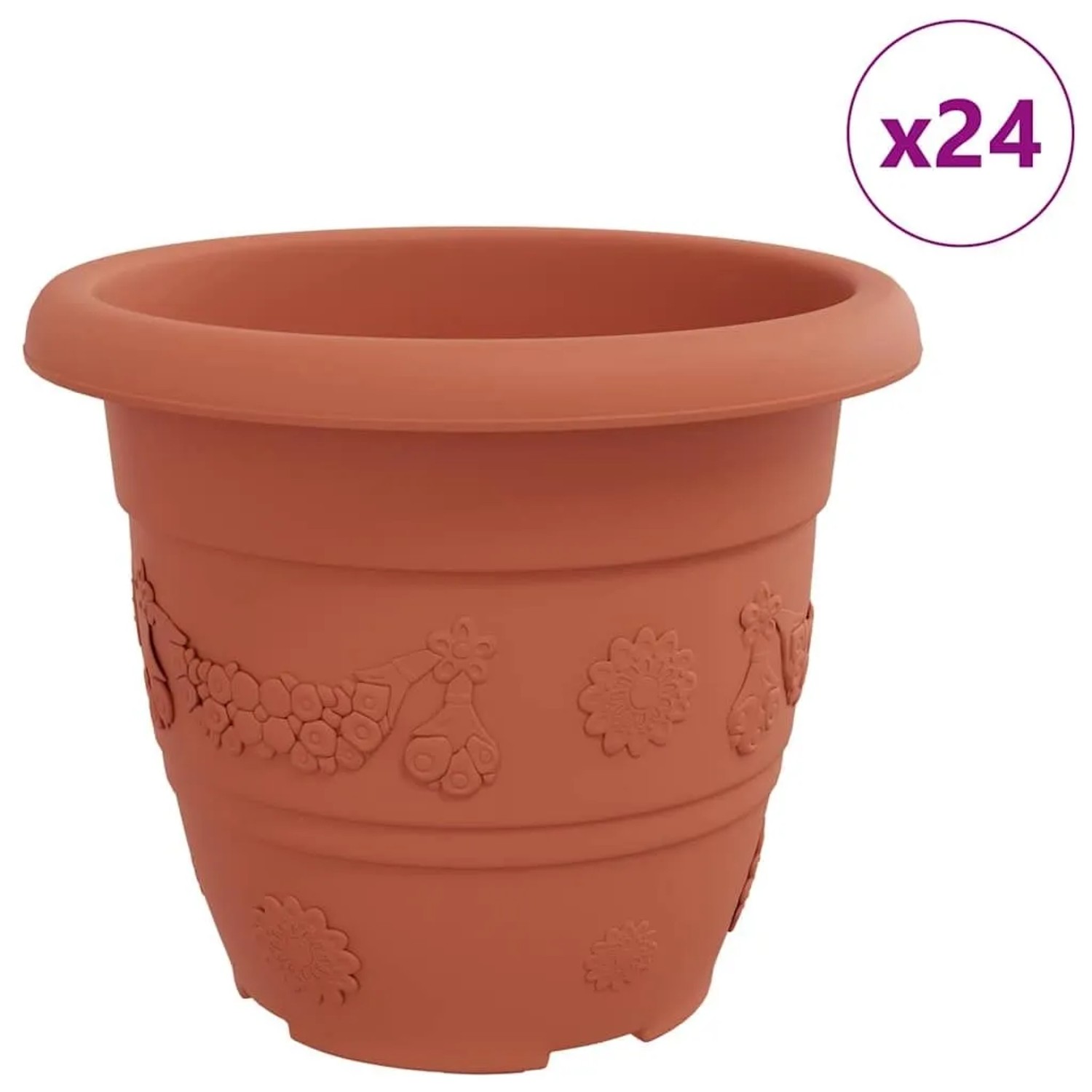 vidaXL Runder Blumentopf 24 Stk Ziegelrot Ø 26 x 21,5 cm Kunststoff 42020291