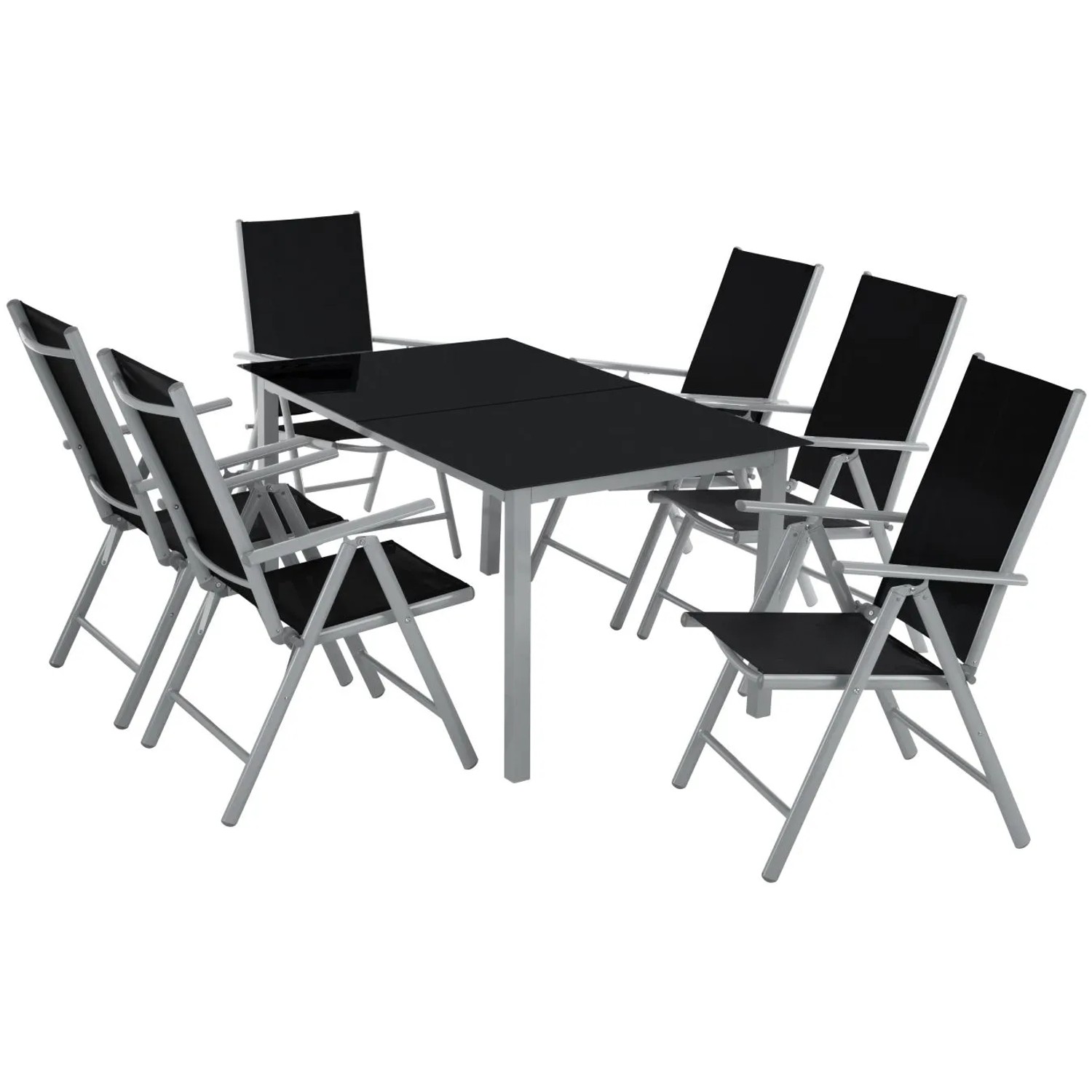 Tectake Aluminium Sitzgruppe Ercolano Für 6 Personen Wetterfest  150 x 90 x 73 cm Silber