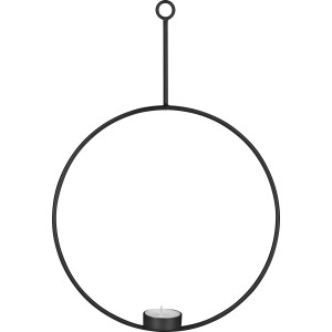 Schwarzer, runder Teelichthalter Dark Wonder (35x30cm) aus Keramik zum Aufhängen mit Teelicht.