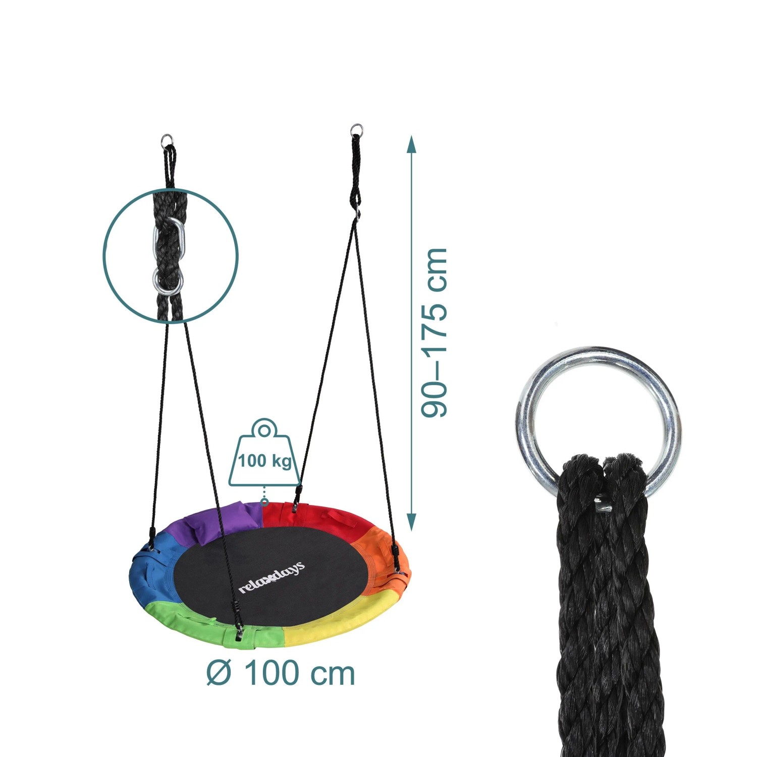 Relaxdays Nestschaukel Stahl Bunt mit Kissen und Griffen ø 100 cm_4