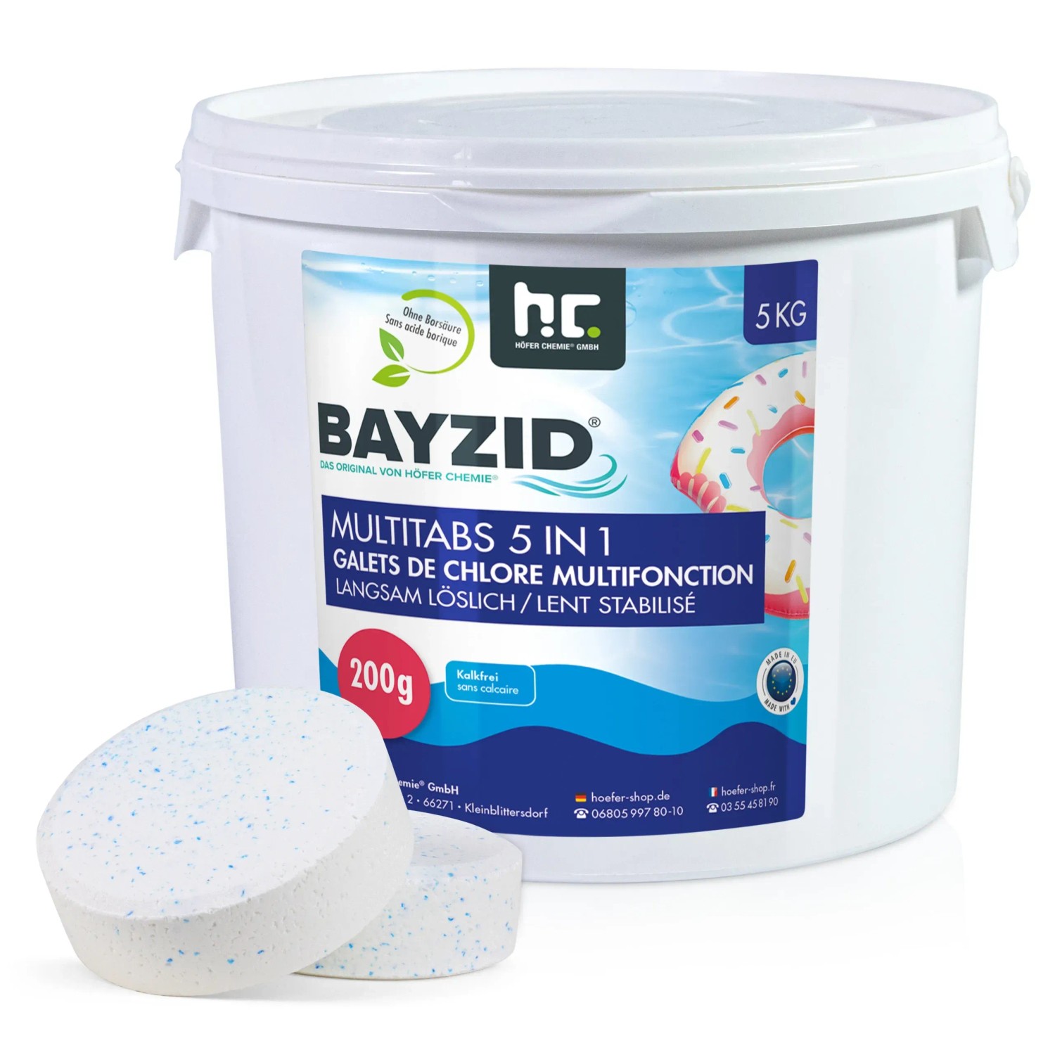 Bayzid Multitabs 5in1, 4 x 5kg Eimer mit Chlortabletten für die Poolpflege.