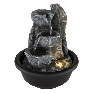 Globo Brunnen Fontana, Zimmerbrunnen aus Kunststoff in Schwarz-Matt, 19 cm hoch.