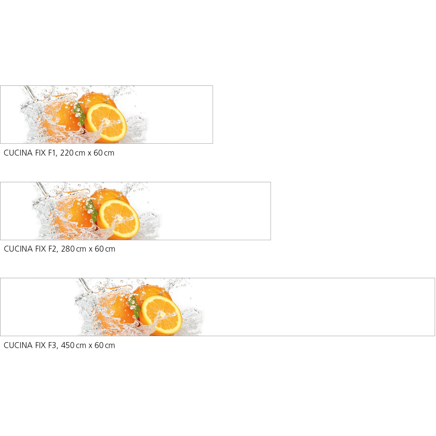 Myspotti Küchenrückwandfolie Aqua Orange mit Orangen-Motiv, verschiedene Größen.