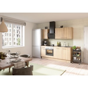 Optifit Küchenzeile Optikoncept Erik 210 cm in Wildeiche Nachbildung mit E-Geräten.