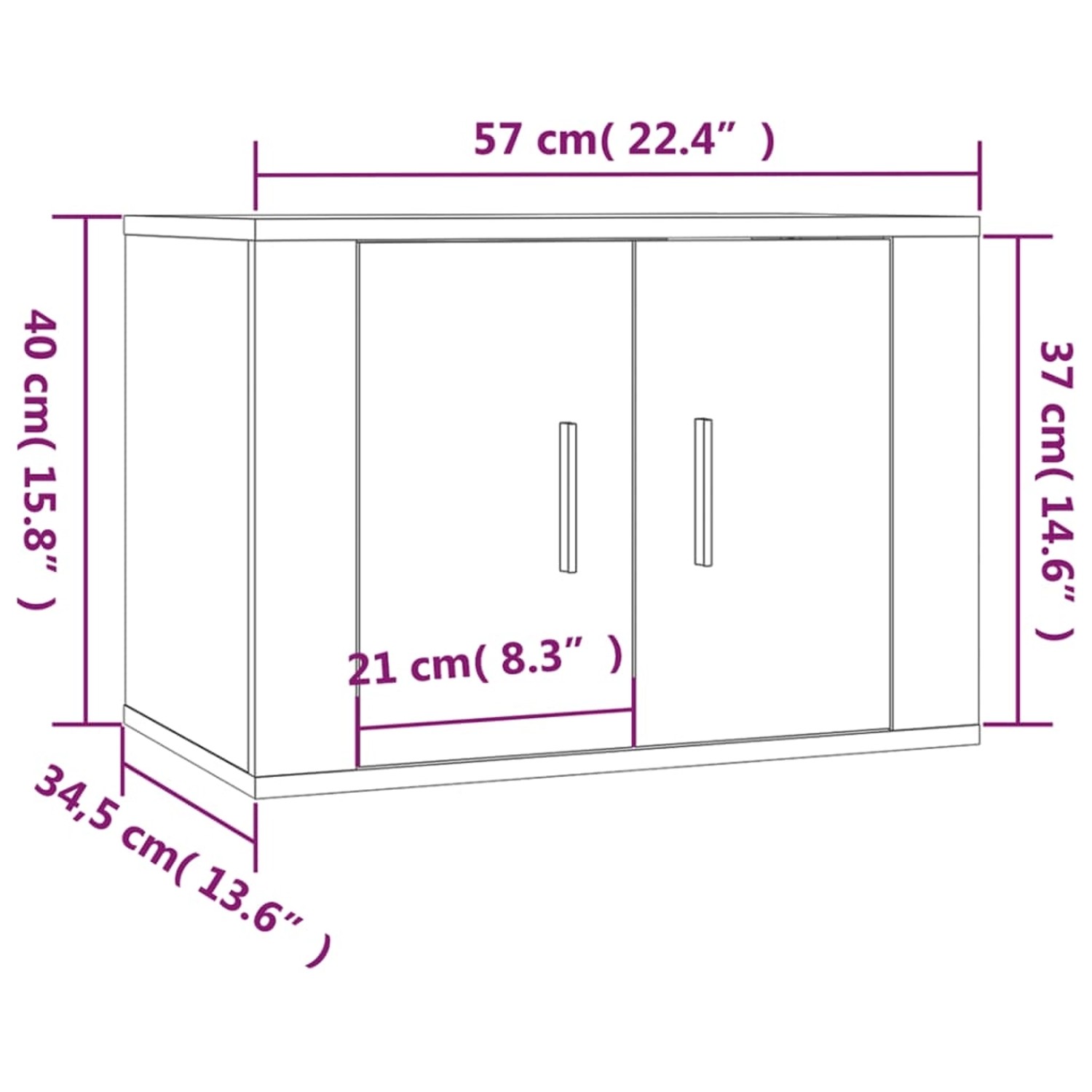 VidaXL TV-Wandschrank in Braun Eichen-Optik, 57x34,5x40 cm. Wohnwand-Element mit zwei Türen.