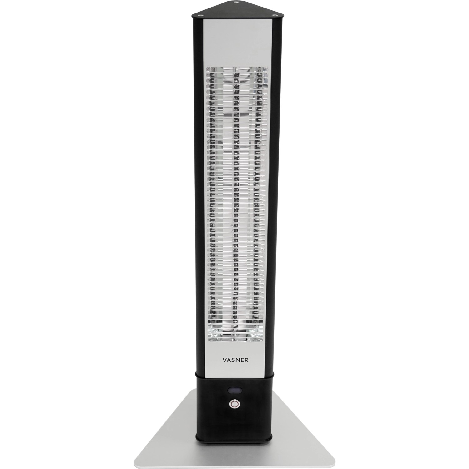VASNER HeatTower Infrarot-Heizstrahler 2500W, schwarz, mit Fernbedienung. Standheizstrahler für Terrasse und Innenbereich.