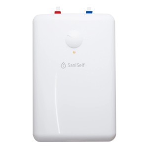 Weißer SaniSelf Kleinspeicher UTS-5 Basis Untertisch Warmwasserspeicher mit Temperaturregler.