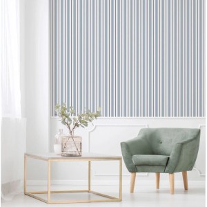 Sanders & Sanders Tapete Streifen Blau und Grau 53 cm x 10.05 m