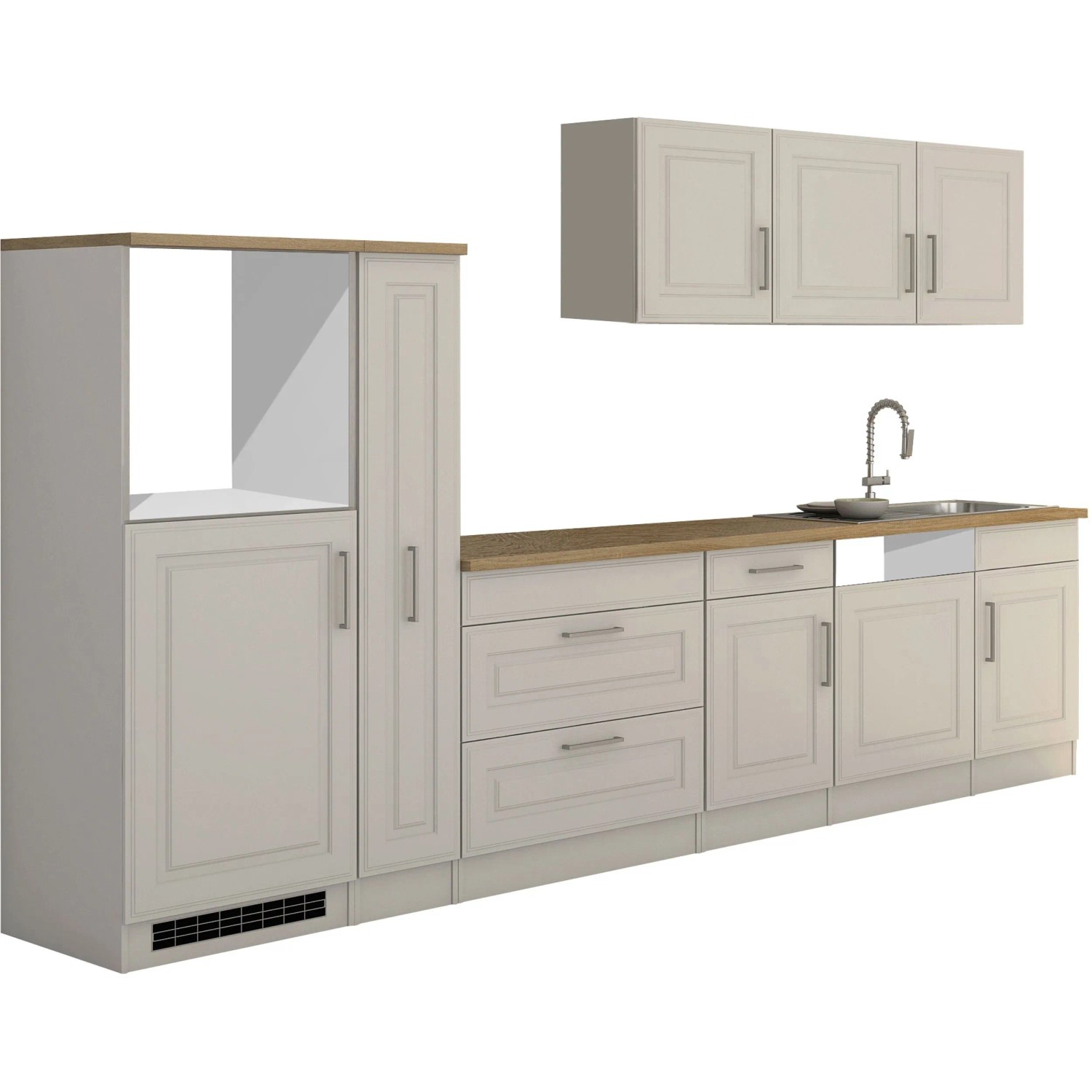 Held Möbel Küchenzeile Rom 330 cm Landhaus Weiß Matt ohne E-Geräte