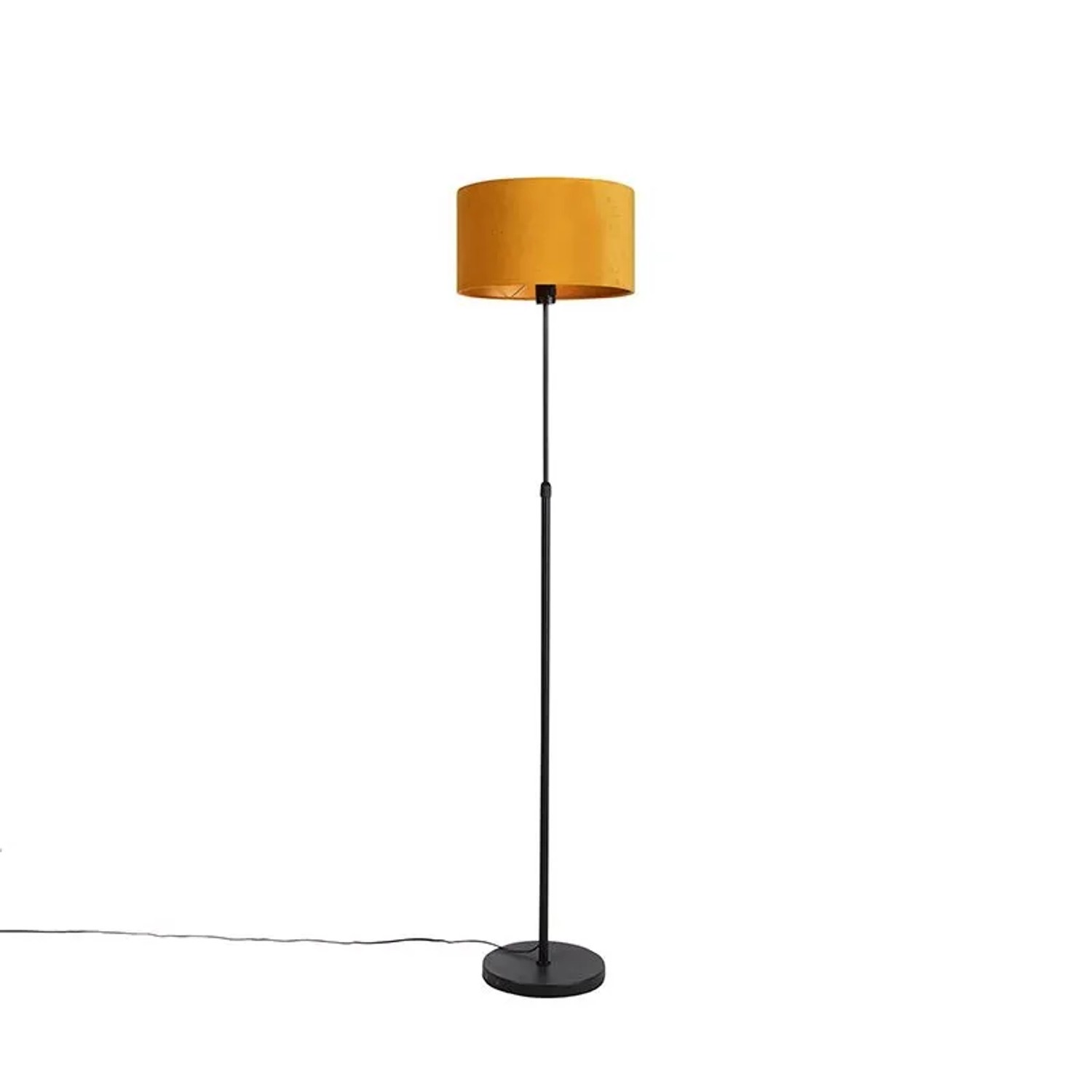 QAZQA Stehleuchte Schwarz mit Veloursschirm ockerGelb mit Gold 35 cm Parte