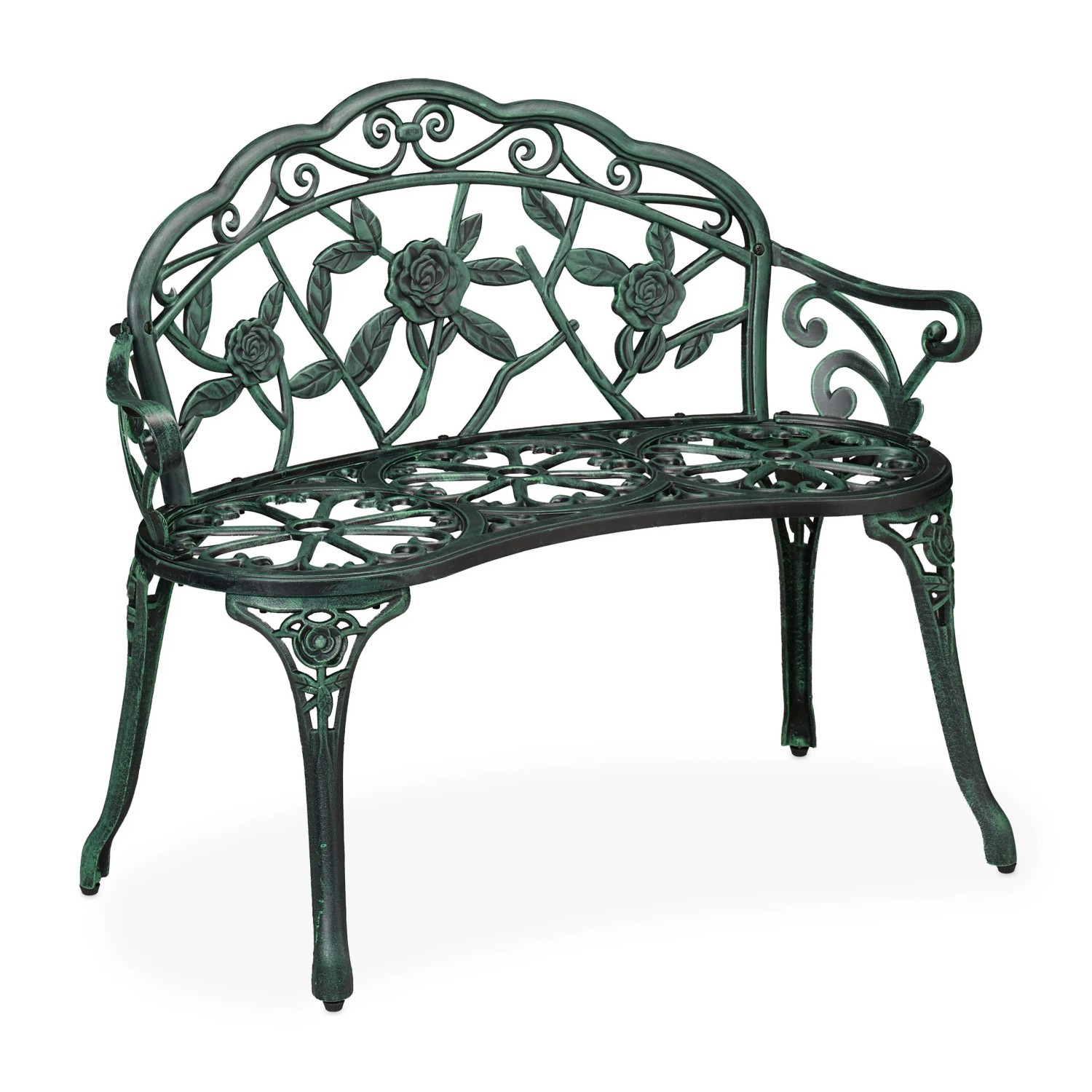Relaxdays Gartenbank Aluminiumguss Gusseisen Schwarz Grün Antik für 2 Personen 79 cm x 99 cm x 56 cm 9,6 kg