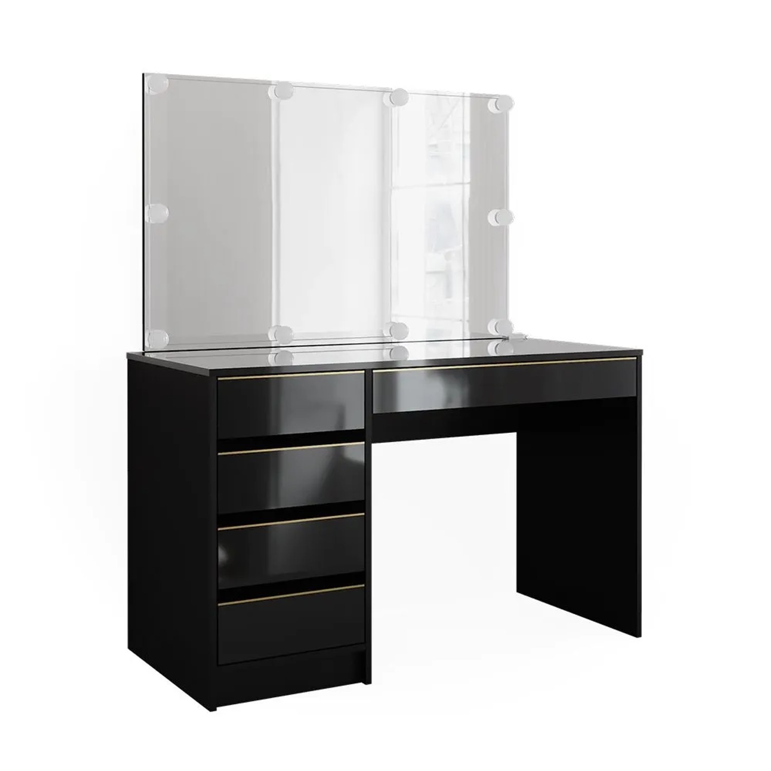 Vicco Schminktisch-Set Sherry Schwarz/Gold 120 x 145 mit Spiegel und LED-Lichterkette
