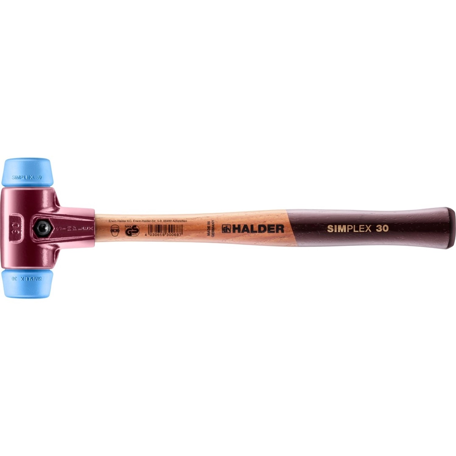 Halder Simplex Schonhammer Ø 30 mm TPE-soft Blau mit Tempergussgehäuse günstig online kaufen