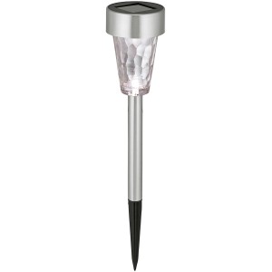 Solarspieß aus Edelstahl mit Wasserperl-Effekt für den Garten.