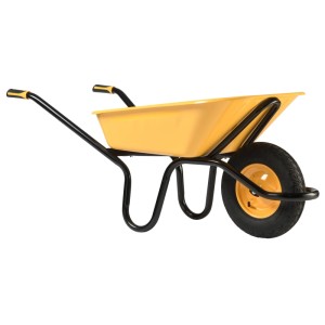 Gelbe Haemmerlin Bau Plus Schubkarre mit 100 l und Luftrad. Ideal für Bauarbeiten.