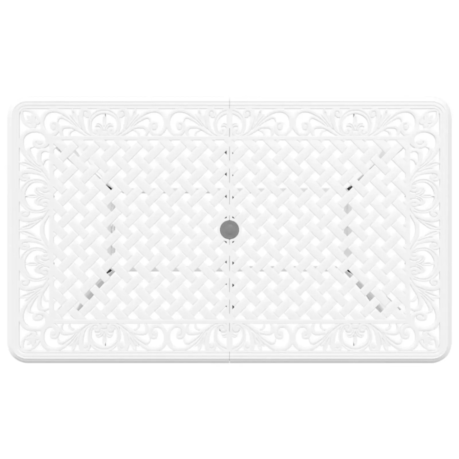 Weißer vidaXL Gartentisch aus Aluminiumguss mit dekorativem Muster, Ansicht von oben.