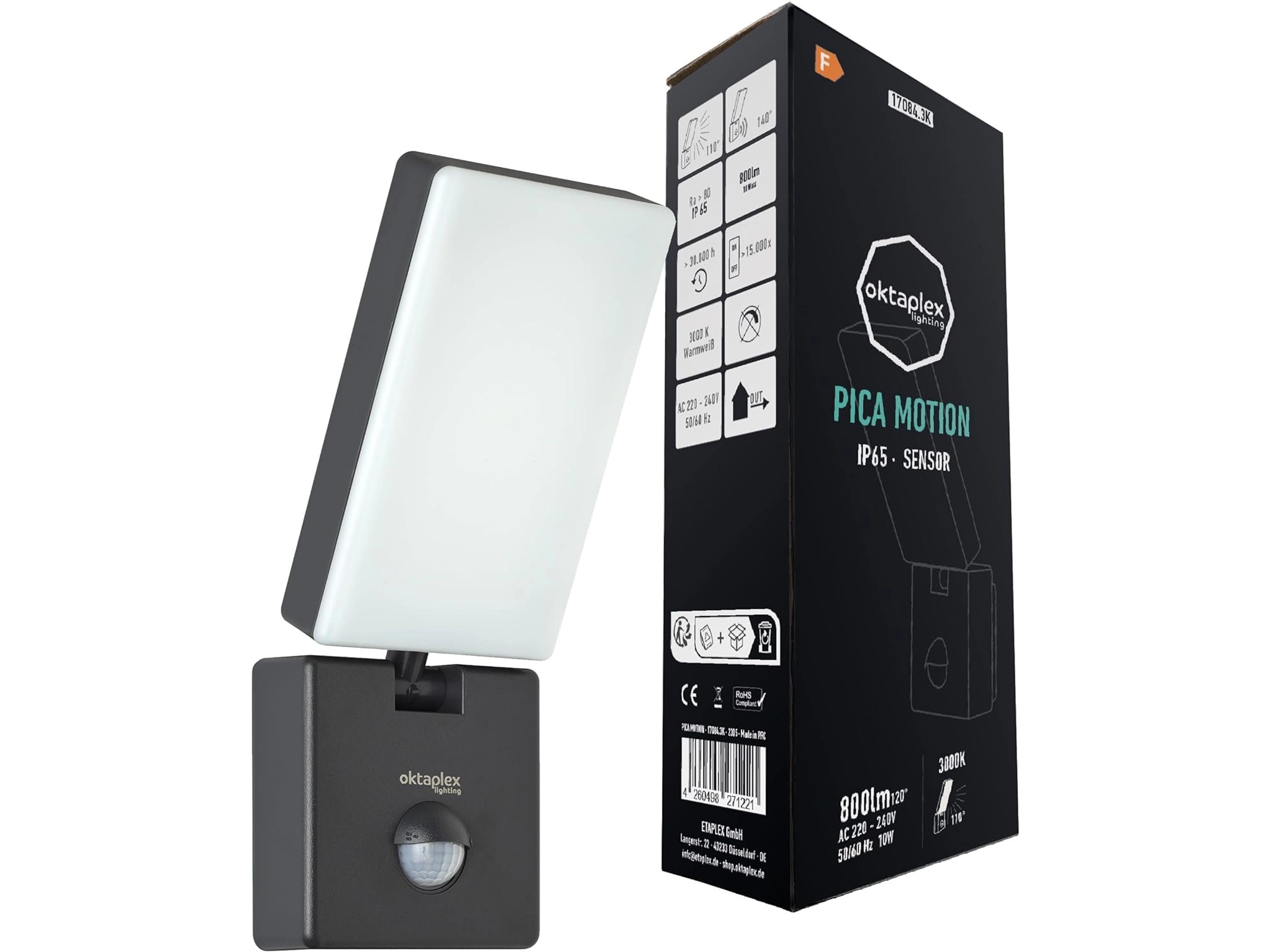 Oktaplex lighting Lámpara de exterior con detector de movimiento, 10 W