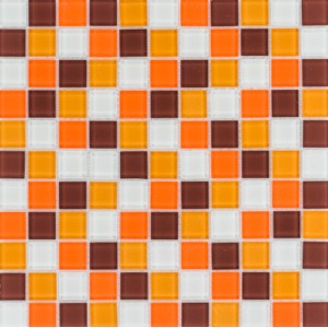 Glasmosaikmatte Simpli in Orange, Braun und Weiß, 30x30 cm. Mosaikfliesen für Bad & Küche.
