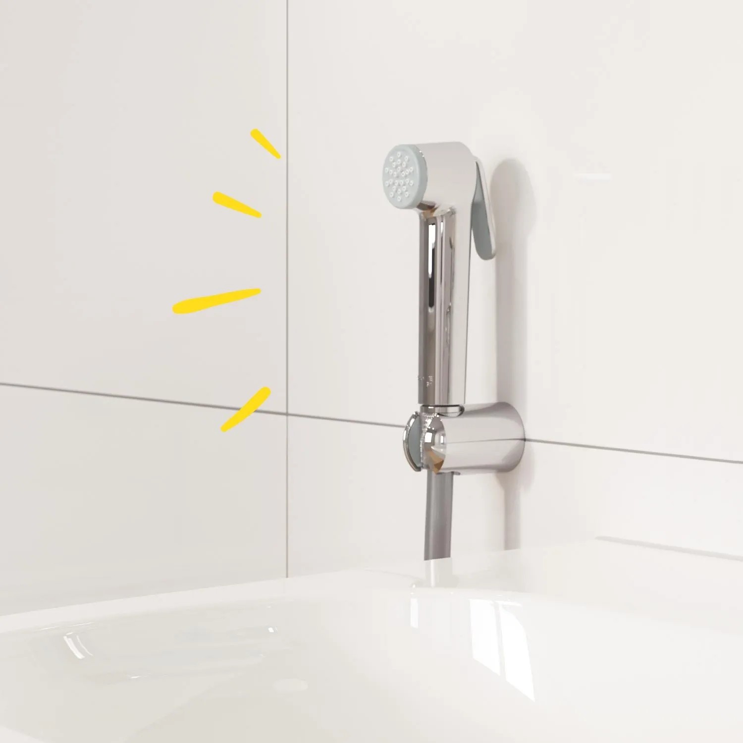 Grohe QuickFix Handbrause Vitalio Trigger Spray 30 Chrom an weißer Wand.