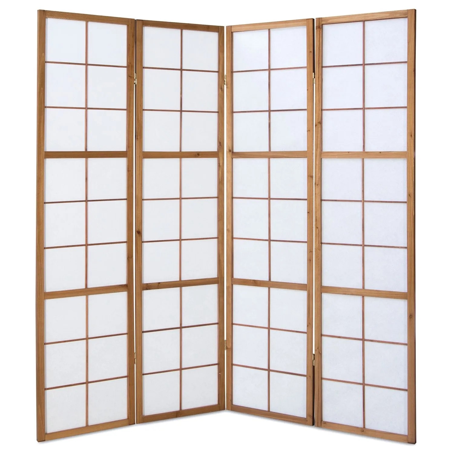 Homestyle4u 4-tlg. Paravent Shoji, brauner Holzrahmen mit weißem Reispapier, 176x175 cm. Ideal als Raumteiler.