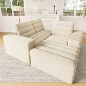 Beiges Merax Cloud L-Sofa aus Cord, modular, mit weichen Polstern. Modernes Ecksofa für 4-5 Personen.