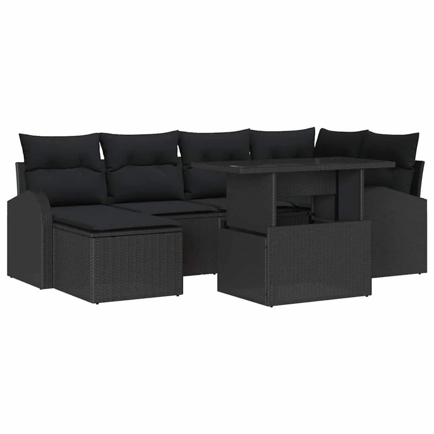 vidaXL Garten-Sofa-Set mit Kissen 7-Tlg Schwarz 3348679