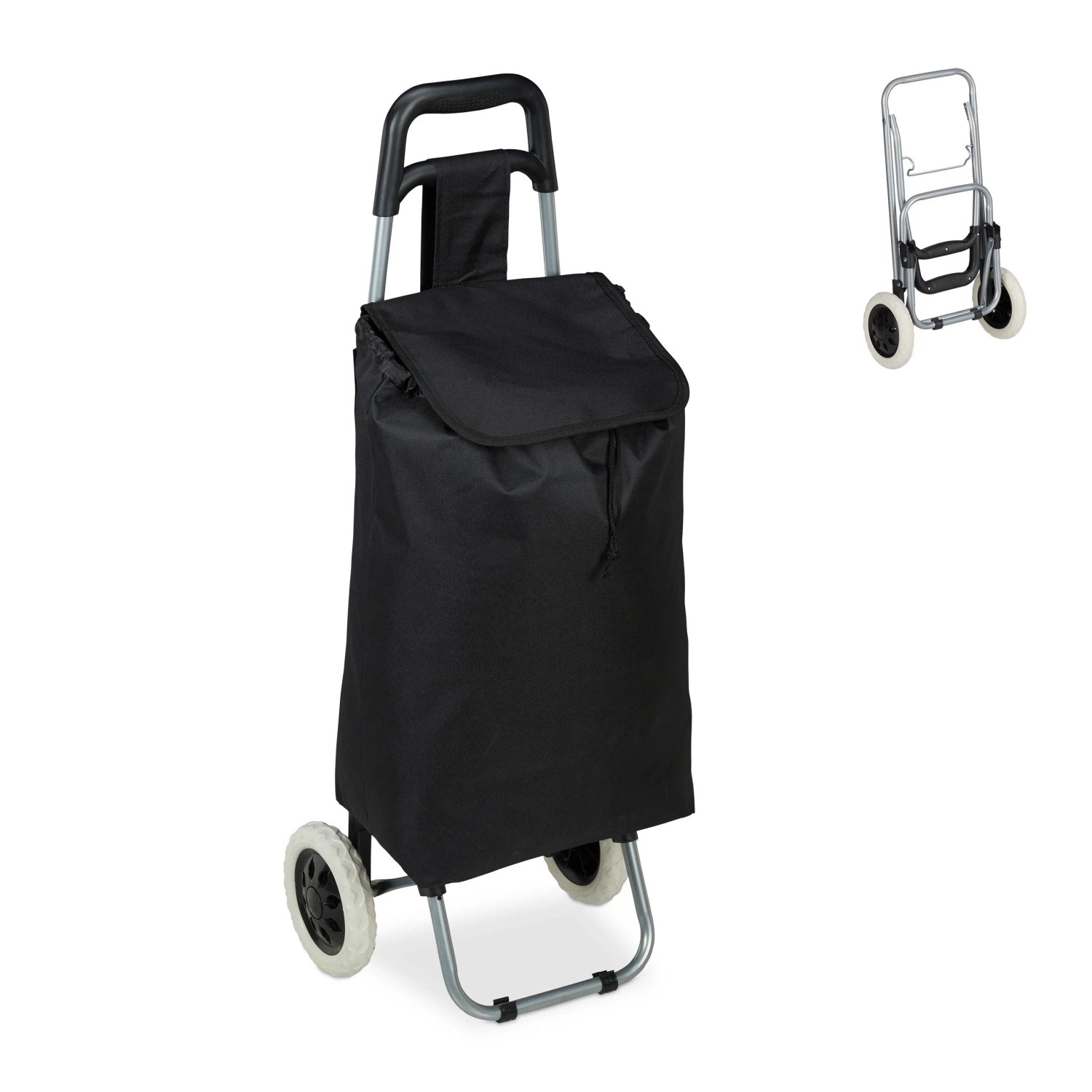 Relaxdays Einkaufstrolley Stoff Stahl Schwarz Faltbar 91 cm x 40 cm x 30 cm 1,6 kg
