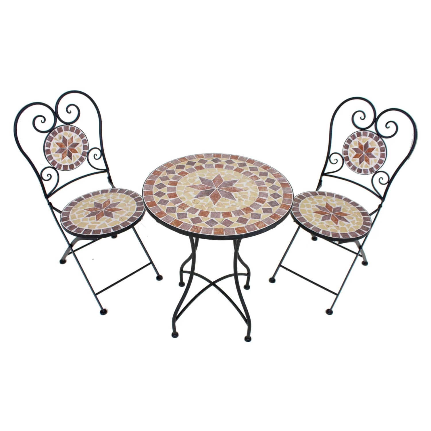 DELUKE Balkonmöbel-Set ROBERT 3-tlg. Mosaik Eisen Beige Balkon-Set Gartenmöbel-Set Sitzgruppe Balkonstuhl Balkontisch