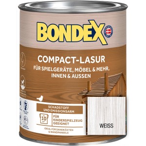 Dose Bondex Compact-Lasur Weiß, Holzlasur für Innen & Außen, geeignet für Kinderspielzeug.