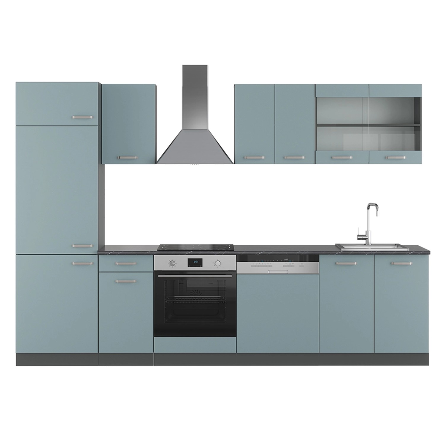 Vicco R-Line Küchenzeile Blau-Grau/Anthrazit 300 cm AP Anthrazit günstig online kaufen