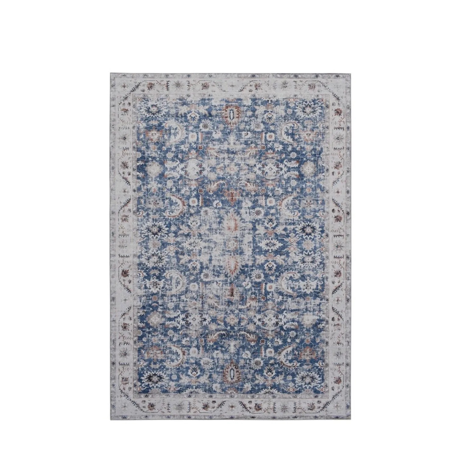 Vercai Rugs Teppich Visco Floral Elfenbein Blau 60 x 230 cm