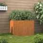 Rostiger Cortenstahl Pflanzkübel 62x47x46 cm mit grüner Pflanze im Garten. Ideal für Balkon & Terrasse.