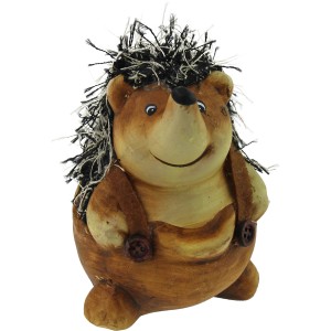 Dekorative, braune Igelfigur (9 cm) aus Keramik mit Garnstacheln für die Herbstdeko.