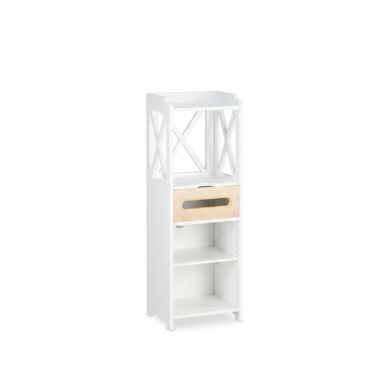 Relaxdays Beistellschrank MDF Bambus Weiß Höhenverstellbar 89 cm x 31,5 cm x 24,5 cm 9,9 kg