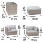 Lounge-Set Olea, 5-teilig, Sand: Gartenmöbel aus Polyrattan mit Tisch, Sessel und Hocker mit Maßen.