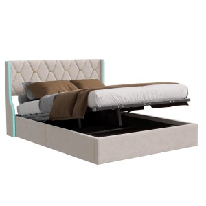 PXloue Bettrahmen Hydraulisches Stauraumbett mit LED-Samt Beige 160x200cm