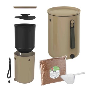 Skaza Küchenkomposter Bokashi Organko Starterset, braun/beige, mit Zubehör und EM-Streu.