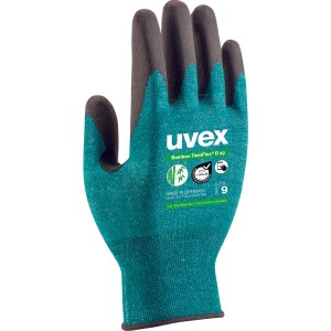 Uvex Arbeitshandschuh Bamboo TwinFlex D xg Gr. 9, türkis/grau, atmungsaktiv und touchscreenfähig.