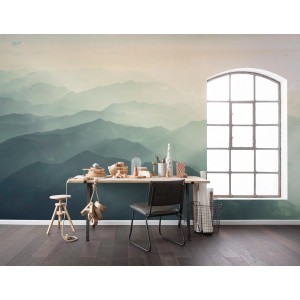 Komar Fototapete Hazy Hills mit Berglandschaft in Grüntönen, 400x250 cm.