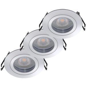 3er Set flache, runde LED-Einbaustrahler Lyon in Silber mit warmweißem Licht.