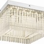 Quadratische LED-Deckenleuchte VINCE in Chrom mit Glasstäben und Kristallen.