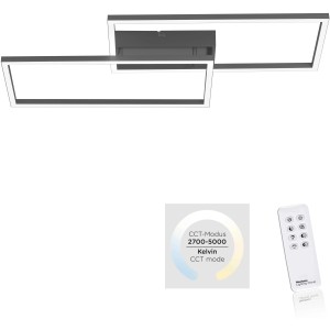 Moderne, schwarze LED-Deckenleuchte Iven mit Fernbedienung zur Farbtemperatursteuerung.
