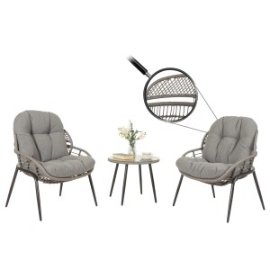 Proregal Poly-Rattan Garnitur HxBxT 85,5x67x68 cm Sitzhöhe 35cm Grau Polster Dunkelgrau Balkon-Set Gartengarnitur Sitzgruppe Stuhl Beistelltisch