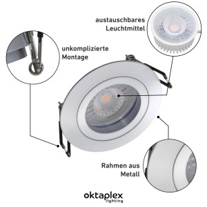 Oktaplex 12er Set Deckeneinbaustrahler Aluminium Lyon Flach 3-Stufen Dimmbar 2700K Warmweiß 380lm 4,8W Spot