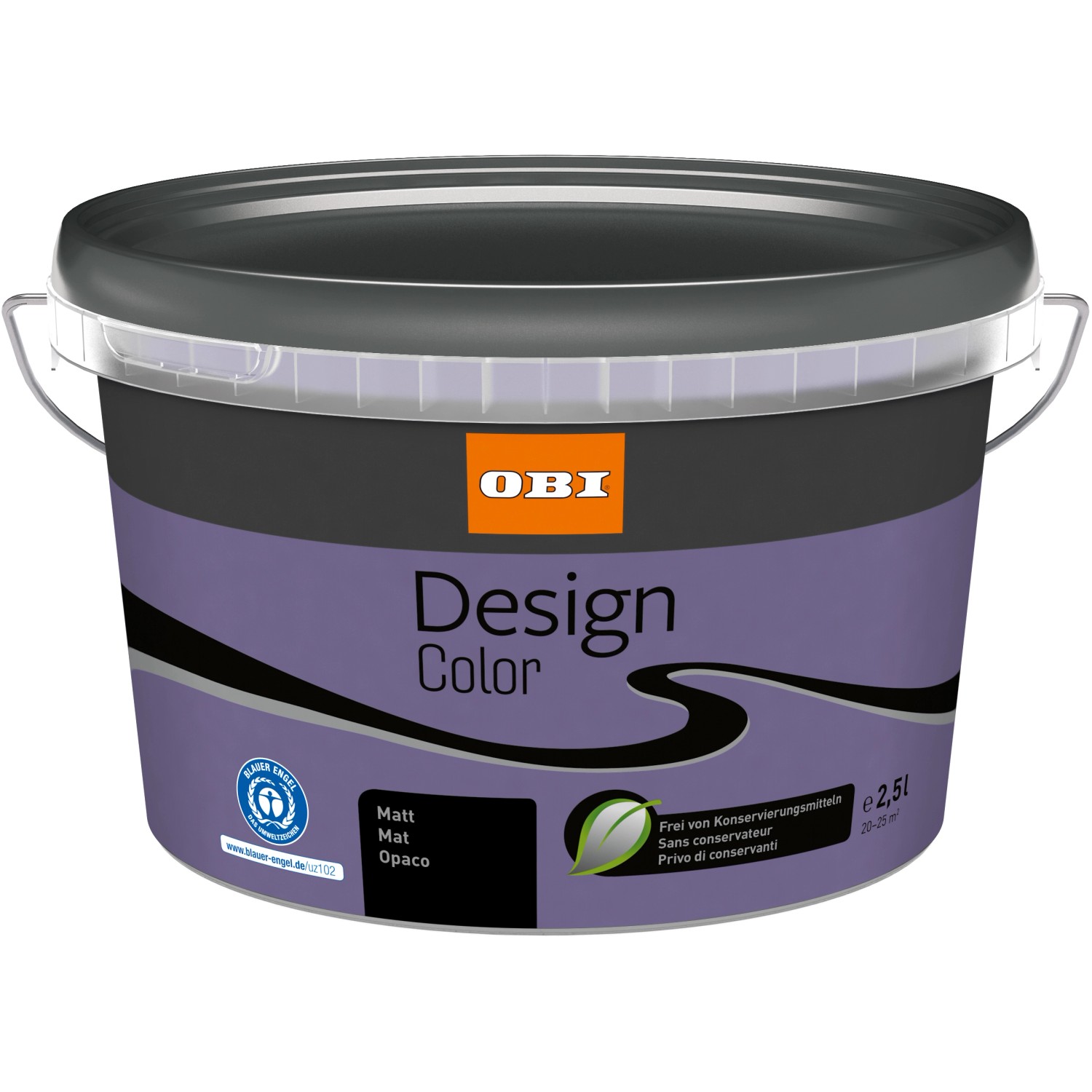 Eimer OBI Design Color Wandfarbe, matt, Farbton Lavendel, 2,5 Liter.