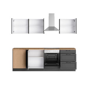 Held Winkelküche Kempten 240 cm Graphit/Grau mit E-Geräten und Kaminhaube.