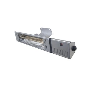 Elektrischer Terrassenstrahler Pegasus 1500W zur Wandmontage, silberfarben.