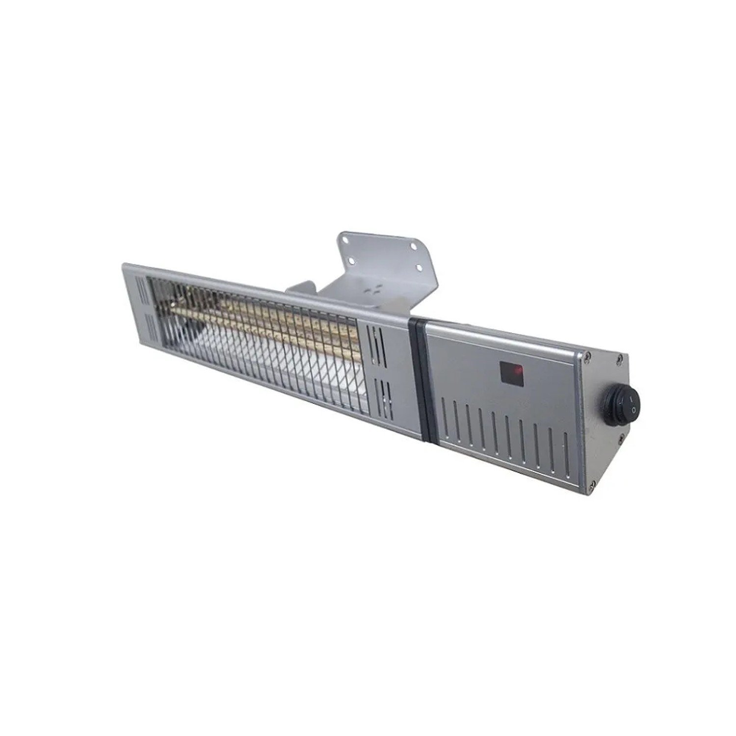 Elektrischer Terrassenstrahler Pegasus 1500W zur Wandmontage, silberfarben.