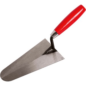 Italienische Ziegelkelle, 200 mm, mit rotem Holzgriff. Zum Mauern und Verputzen.